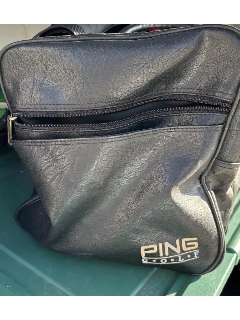 Vintage Ping Golf Black Leather Large Duffle Bag With Strap